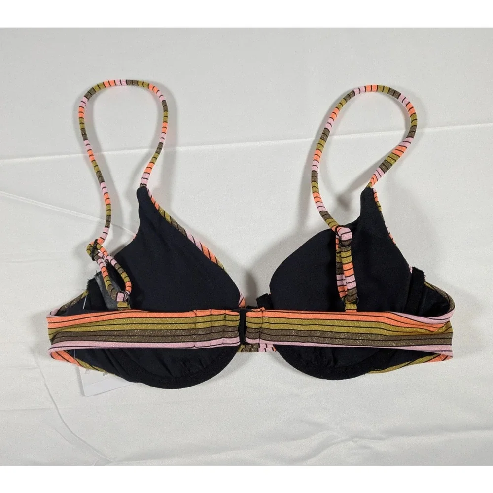 NWT Hurley Underwired Bikini Top Small Sunset Stripe Tab Sunrise Pink Swim Bra